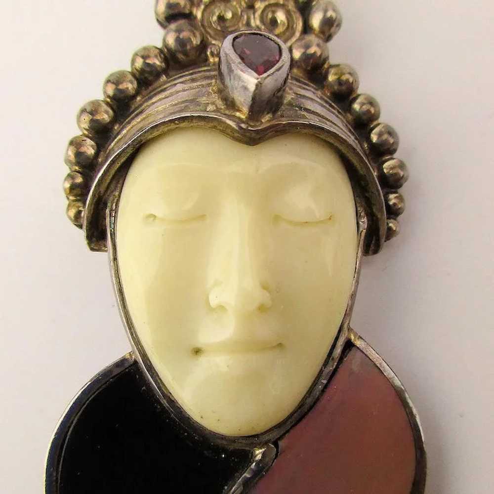 Jeweled SAJEN Sterling Silver Goddess Face Pin Pe… - image 2