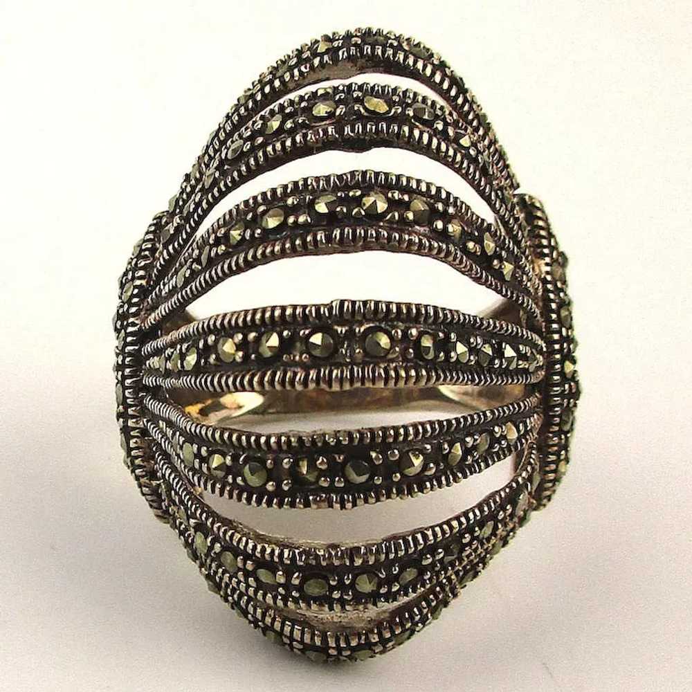Gorgeous Sterling Silver Marcasite Ring - It Fans… - image 2
