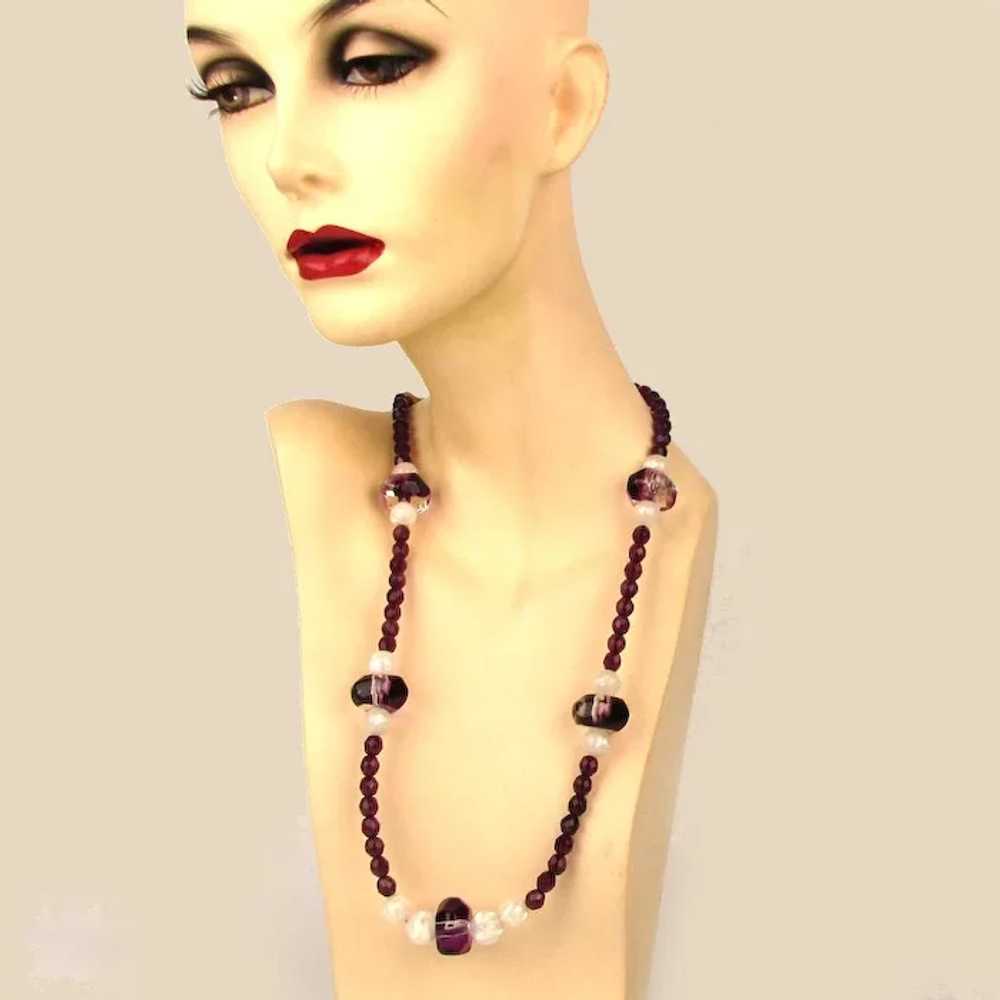 Pauline Rader Long Purple Glass Bead Necklace - image 5