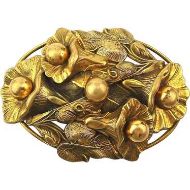 Victorian Stamped Brass Pin - Bellflowers Brooch
