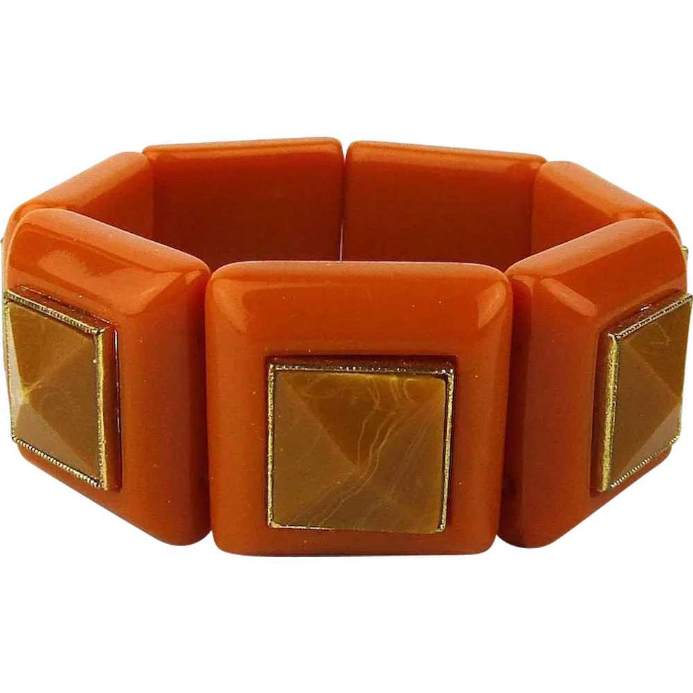 Vintage Bakelite-Like Butterscotch 2-Tone Stretch… - image 1