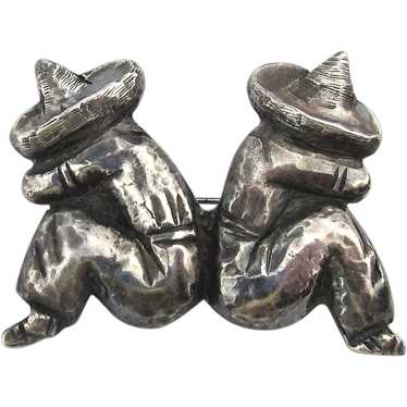 Old Sterling Silver Sleeping Mexicans Hand Hammere