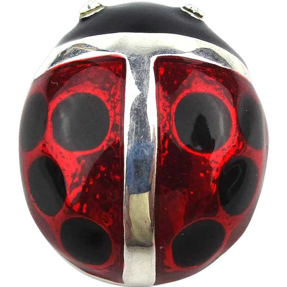 Vintage Signed MJ Enamel Lady Bug Pin Pendant - image 1