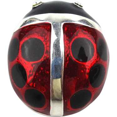 Vintage Signed MJ Enamel Lady Bug Pin Pendant - image 1