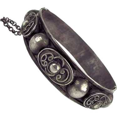 Old Ethnic Sterling Silver Hinge Bracelet - Handw… - image 1