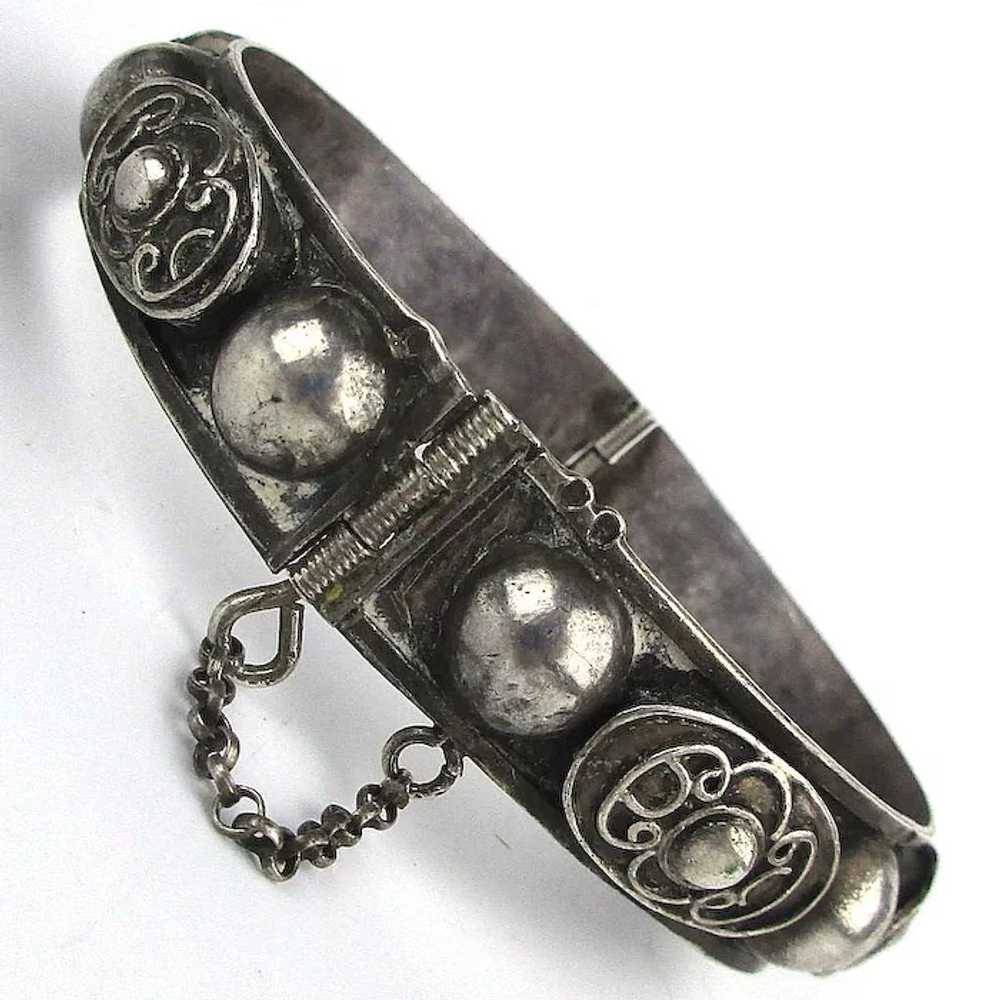 Old Ethnic Sterling Silver Hinge Bracelet - Handw… - image 2