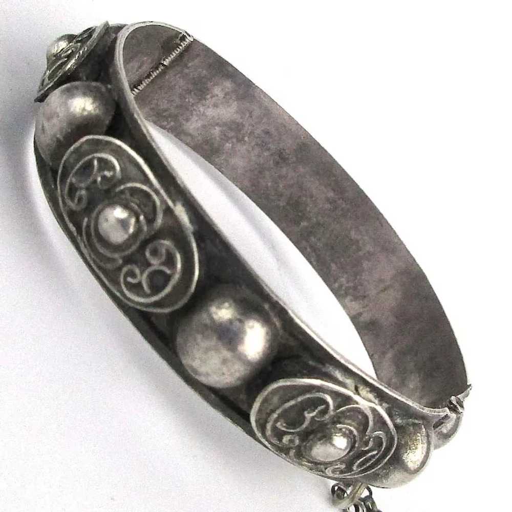 Old Ethnic Sterling Silver Hinge Bracelet - Handw… - image 3