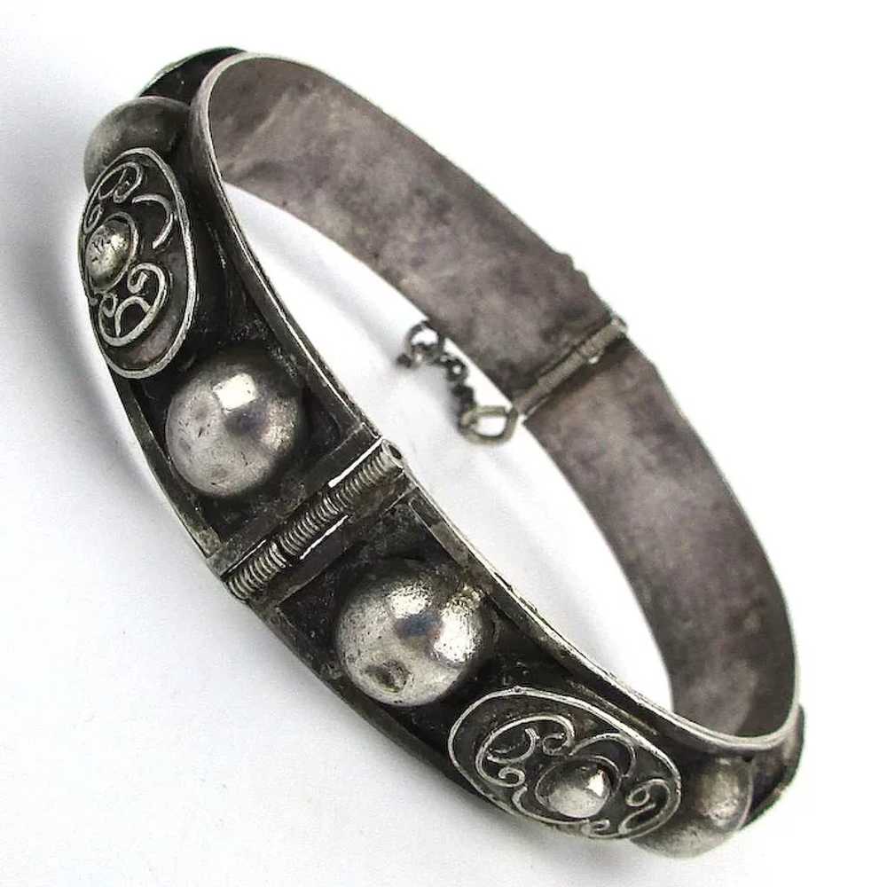 Old Ethnic Sterling Silver Hinge Bracelet - Handw… - image 4