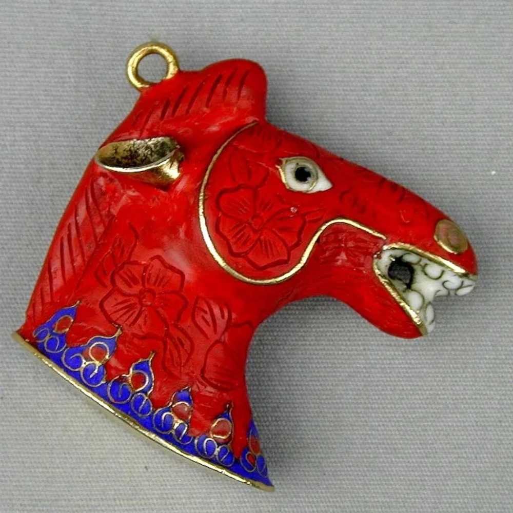 Vintage Chinese Cinnabar - Cloisonne Enamel Horse… - image 2