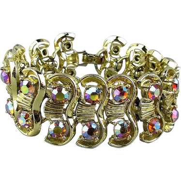 Wide Gorgeous Rhinestone Bracelet Aurora Borealis 