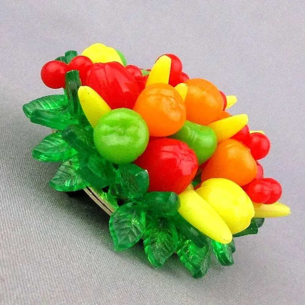Vintage Plastic Fruit Salad Pin Colorful 1960s Ce… - image 2