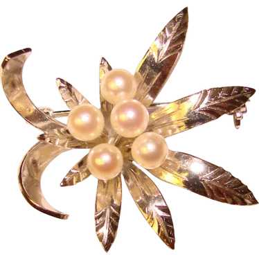 Gorgeous STERLING Cultured Pearl Vintage Pin Broo… - image 1