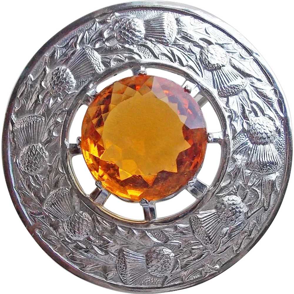 Fabulous HUGE 3 1/4" Amber Glass Stone Thistle Vi… - image 1