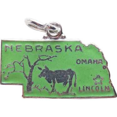 Sterling & Enamel NEBRASKA Vintage Estate Charm -… - image 1