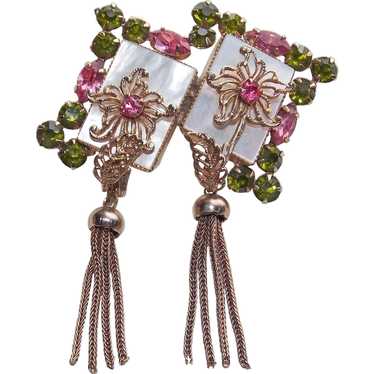 Gorgeous GREEN & PINK Rhinestone Vintage Dangle B… - image 1