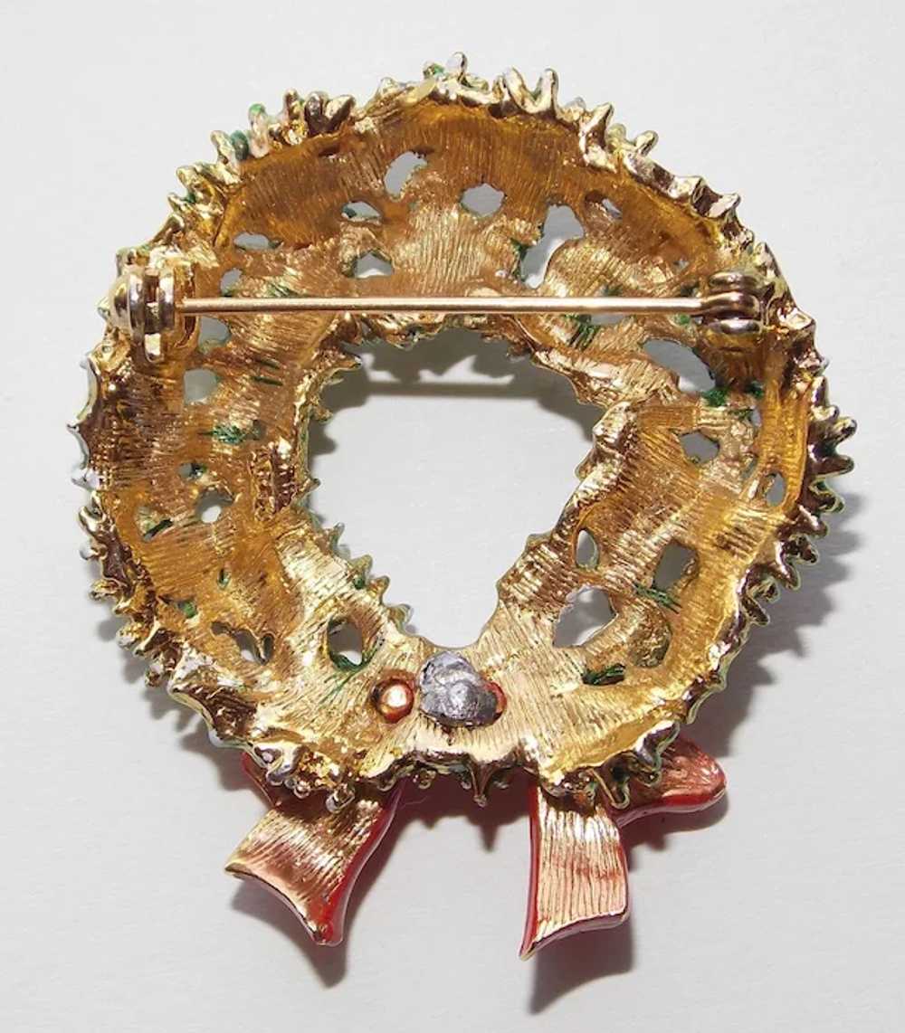 Awesome ART Christmas Wreath Brooch - with Enamel… - image 2