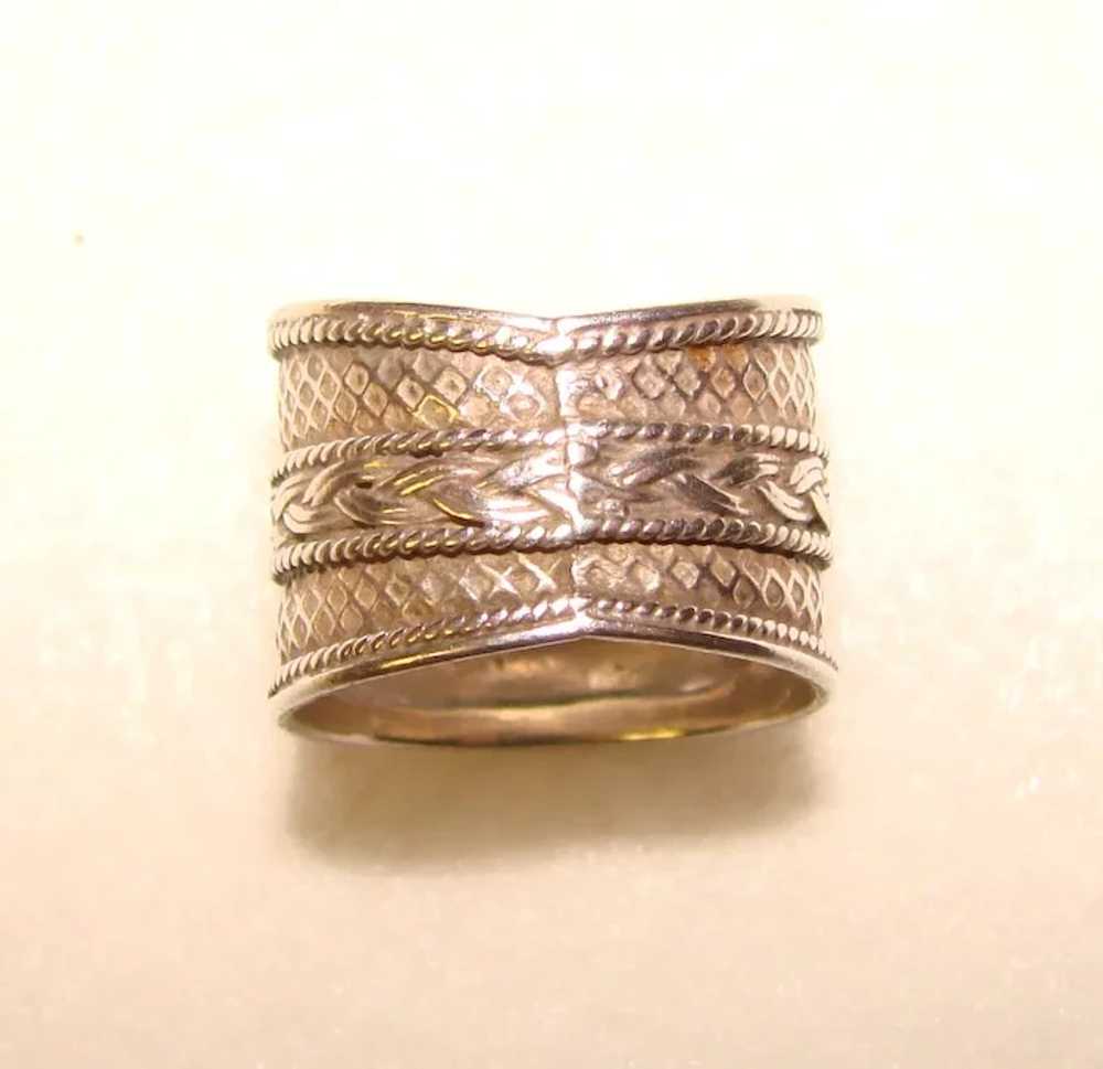 Gorgeous STERLING Wide Patterned Band RING - image 2