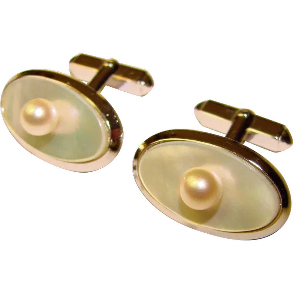 14K Cultured Saltwater Akoya Pearl and Diamond Earrings 7.5mm - Ruby Lane