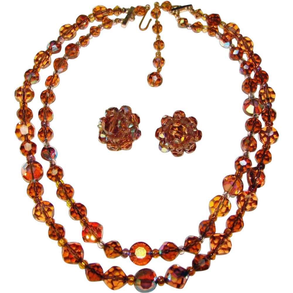 Fabulous Topaz Brown Aurora Crystal 2 Strand Vint… - image 1