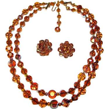 Fabulous Topaz Brown Aurora Crystal 2 Strand Vint… - image 1