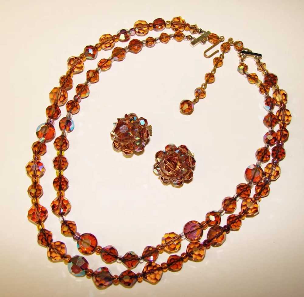 Fabulous Topaz Brown Aurora Crystal 2 Strand Vint… - image 2