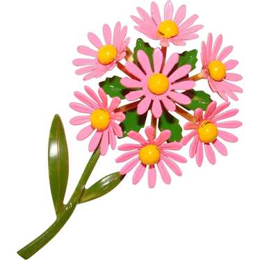 Awesome 1960s Flower Power PINK BOUQUET Enamel Fl… - image 1