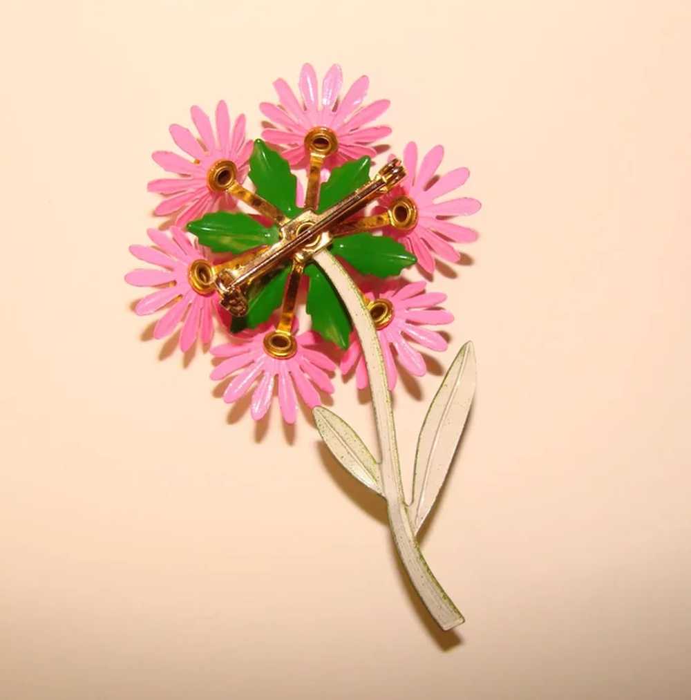 Awesome 1960s Flower Power PINK BOUQUET Enamel Fl… - image 2