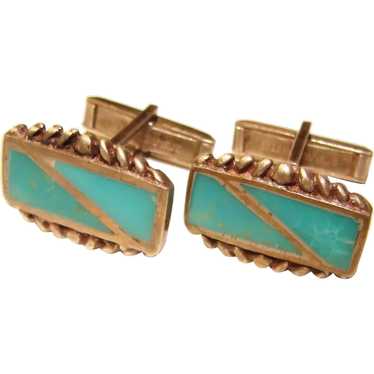 Wonderful STERLING & TURQUOISE Inlay Vintage Cuffl