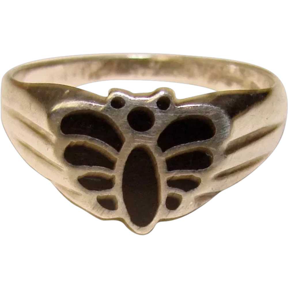 Gorgeous STERLING BUTTERFLY Design Black Inlay Ri… - image 1