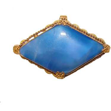 Fabulous ART DECO Era Blue Glass Brooch