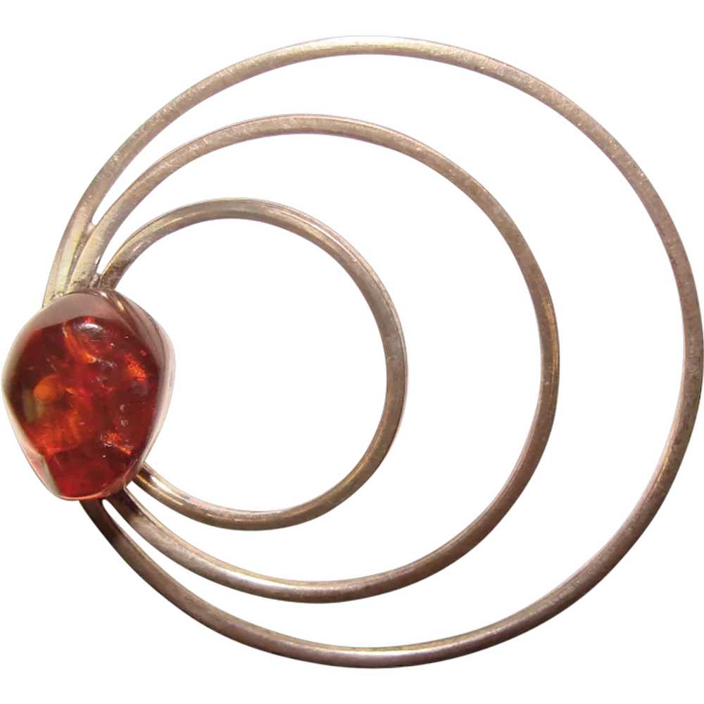 Fabulous STERLING & AMBER Vintage Brooch - image 1