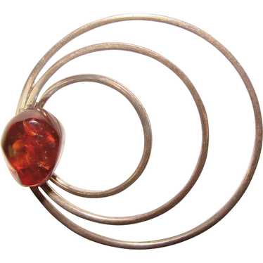 Fabulous STERLING & AMBER Vintage Brooch - image 1