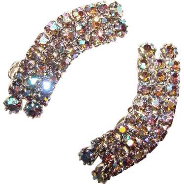 Gorgeous SMOKE AURORA Vintage Ear Climber Rhinest… - image 1