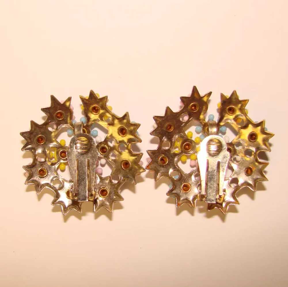 Gorgeous PASTEL FLOWERS & Rhinestones Vintage Ear… - image 2