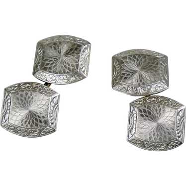 Art Deco 14K White Gold Double Sided Cufflinks - image 1