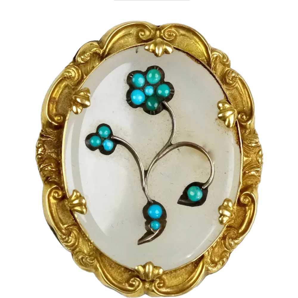 Lovely Victorian 14K Gold Chalcedony Turquoise Br… - image 1
