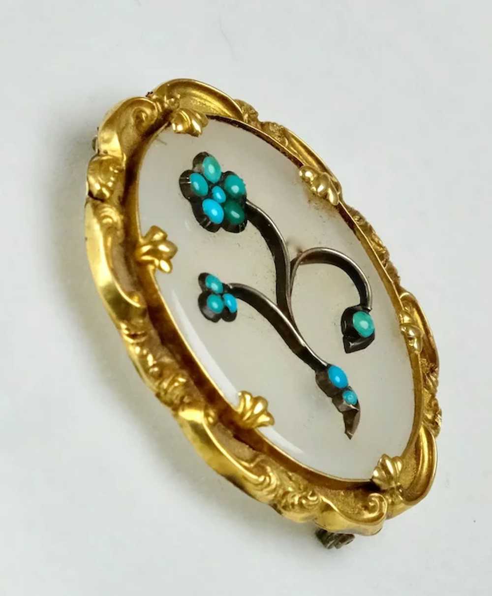 Lovely Victorian 14K Gold Chalcedony Turquoise Br… - image 2