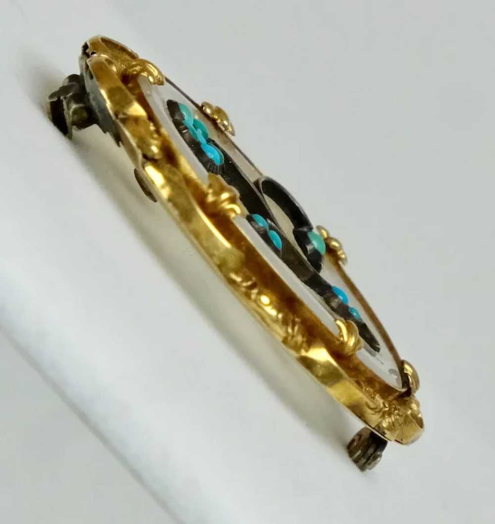 Lovely Victorian 14K Gold Chalcedony Turquoise Br… - image 3