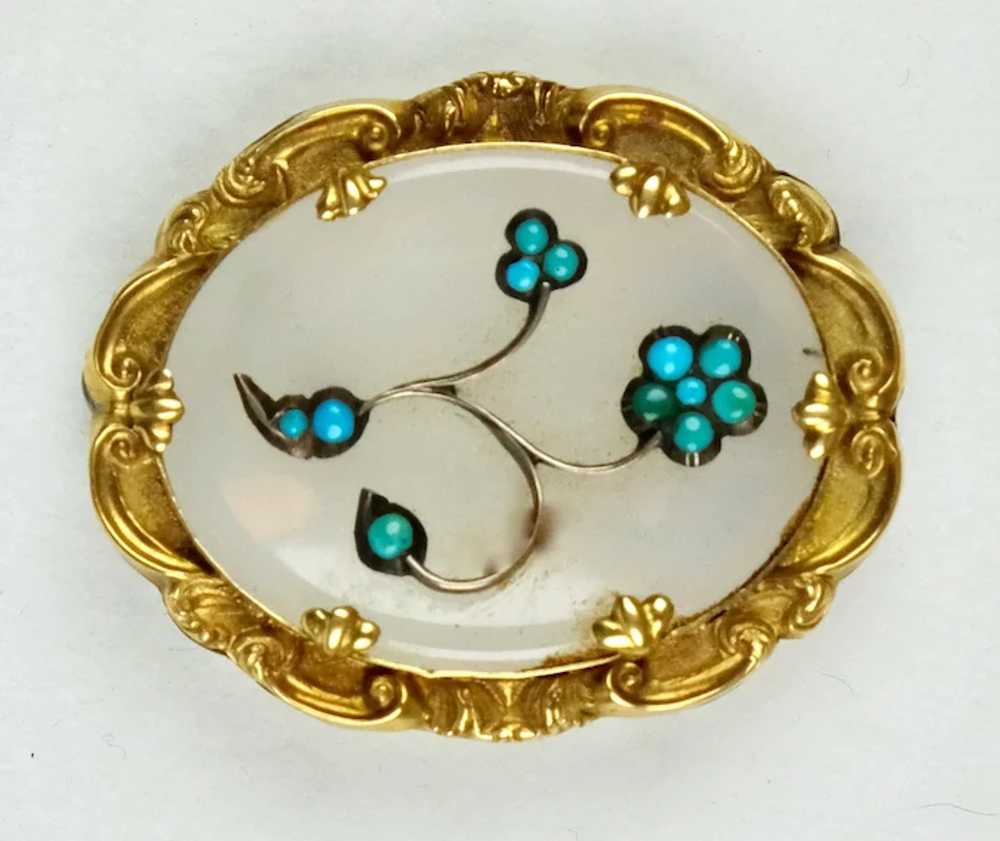Lovely Victorian 14K Gold Chalcedony Turquoise Br… - image 5