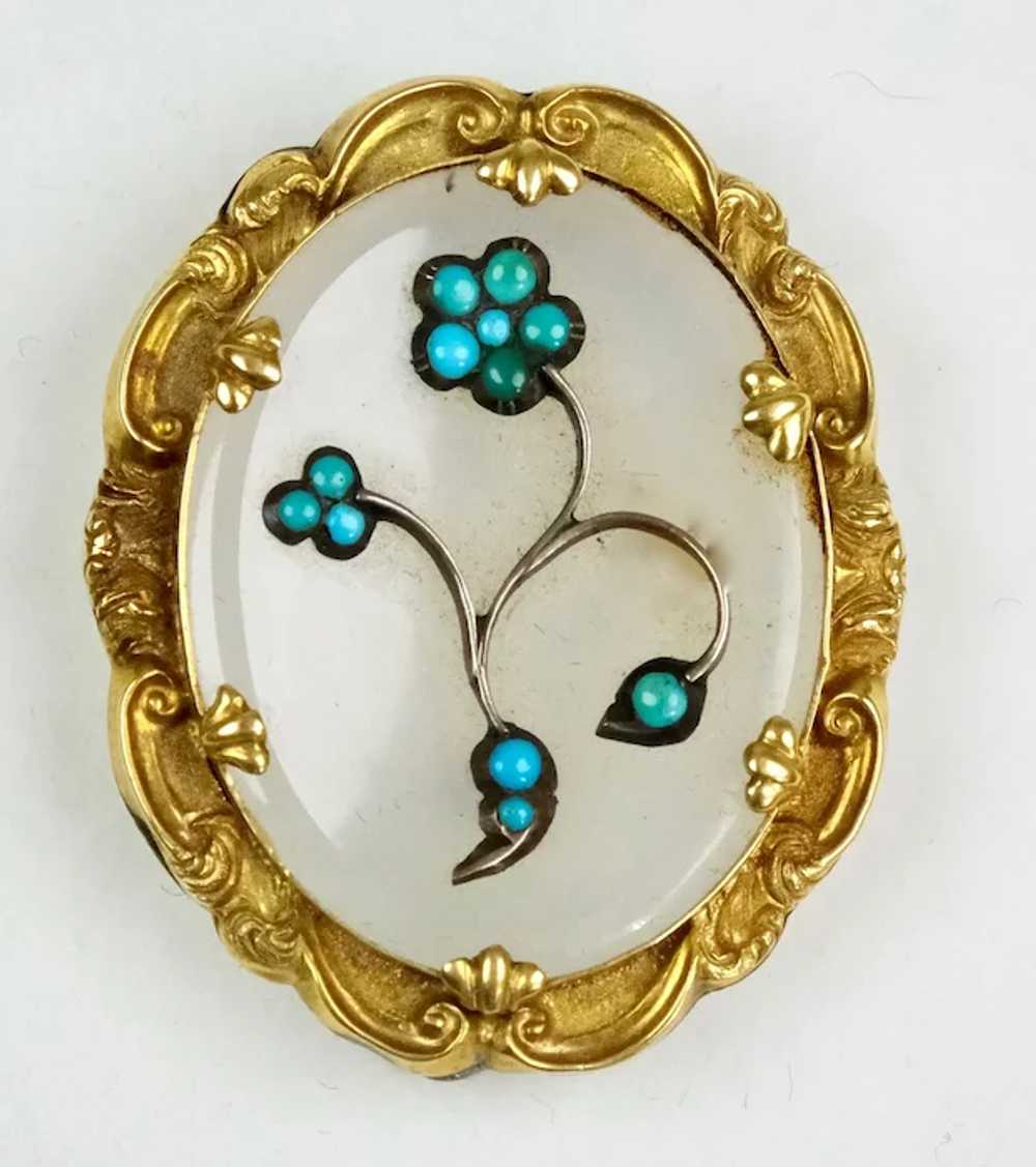 Lovely Victorian 14K Gold Chalcedony Turquoise Br… - image 6