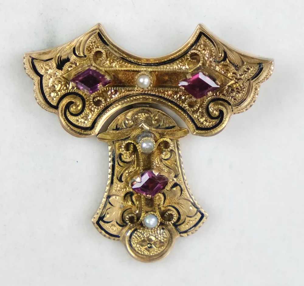 Victorian Gold Amethyst Pearl Brooch Pin - image 2