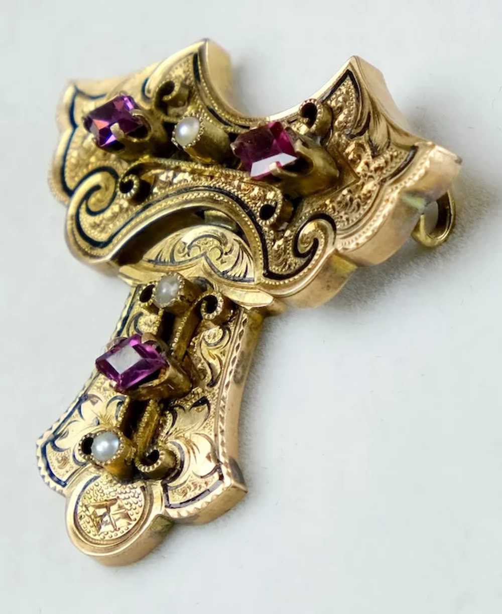 Victorian Gold Amethyst Pearl Brooch Pin - image 3