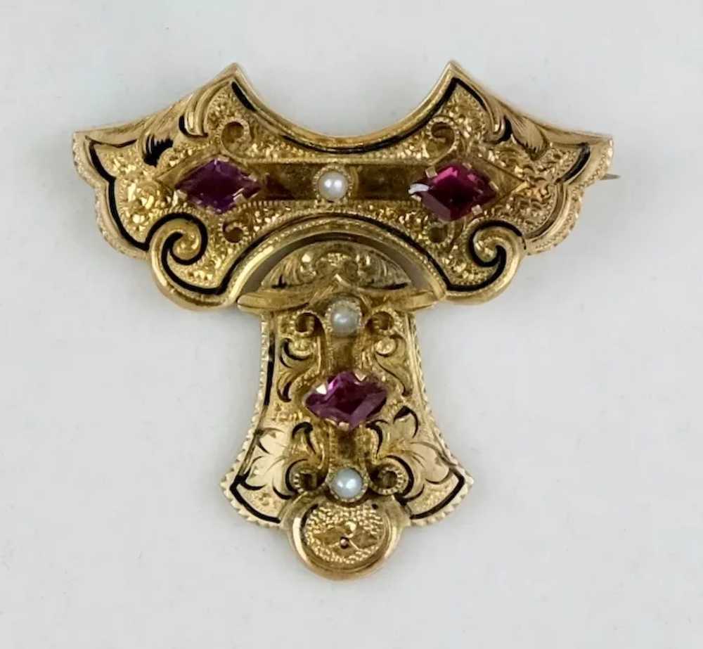 Victorian Gold Amethyst Pearl Brooch Pin - image 4