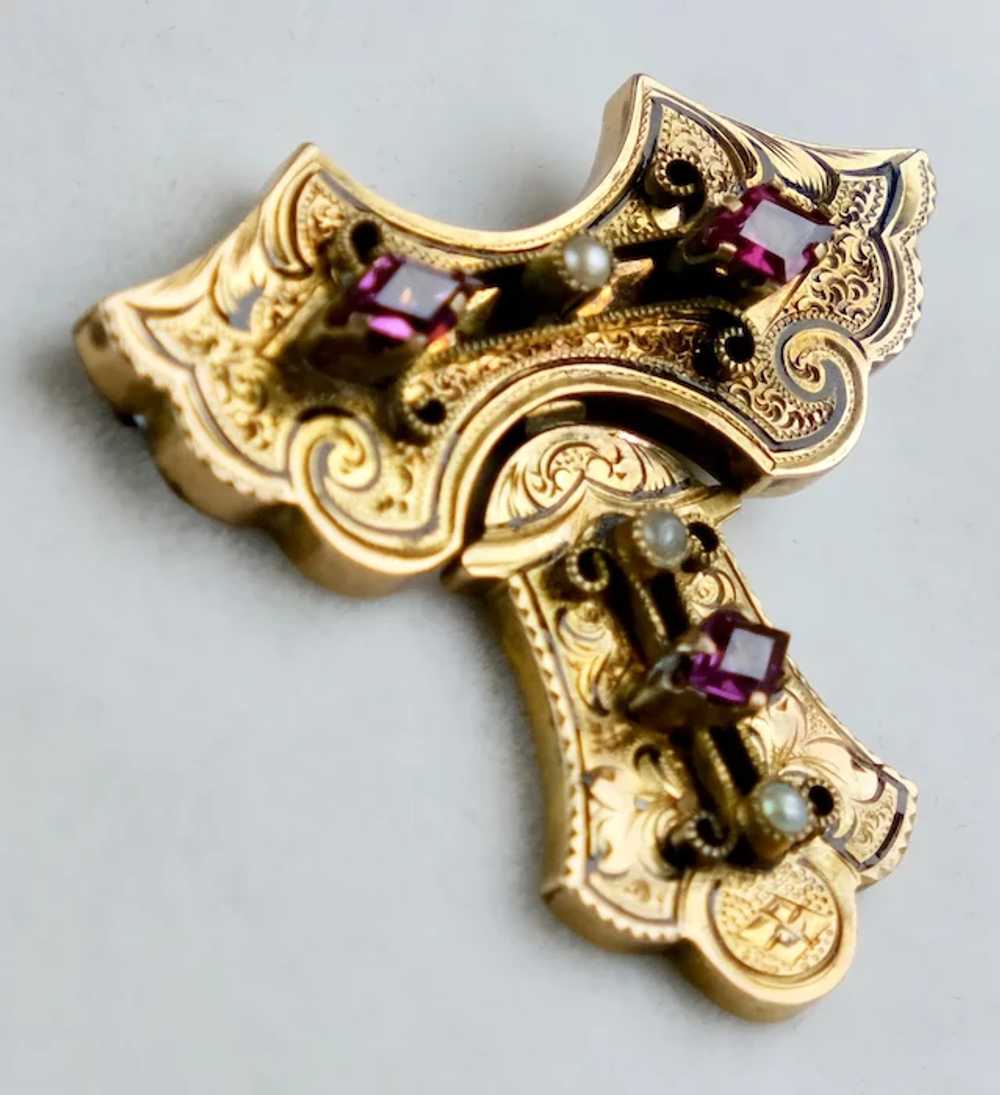 Victorian Gold Amethyst Pearl Brooch Pin - image 6