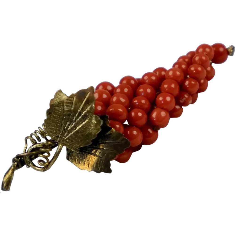 Quality Victorian Gold Salmon Coral Grapes Brooch - image 1