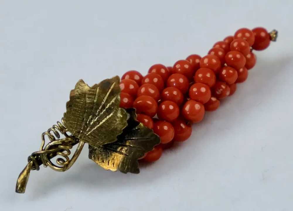 Quality Victorian Gold Salmon Coral Grapes Brooch - image 9