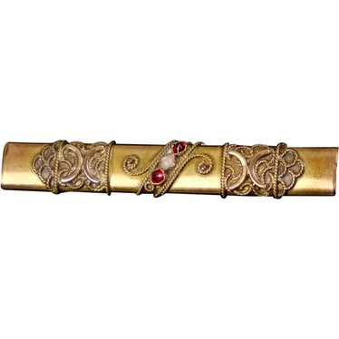 Victorian Etruscan Revival Gold Front Bar Pin