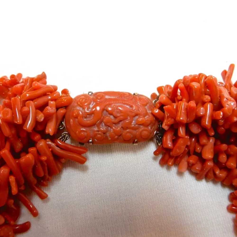 Coral 8 strand Necklace Carved Dragon Clasp 14K - image 2