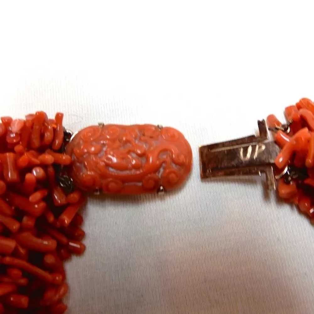 Coral 8 strand Necklace Carved Dragon Clasp 14K - image 7
