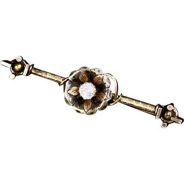 Victorian Gold Front Paste Flower Bar Pin - image 1
